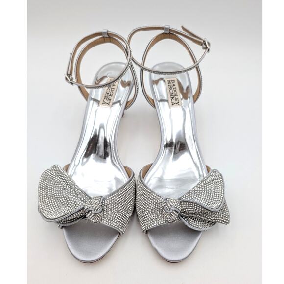 Badgley Mischka Remi Crystal Embellished Ruffle Bow Sandals Womens Size US9 EU40 - Picture 3 of 11